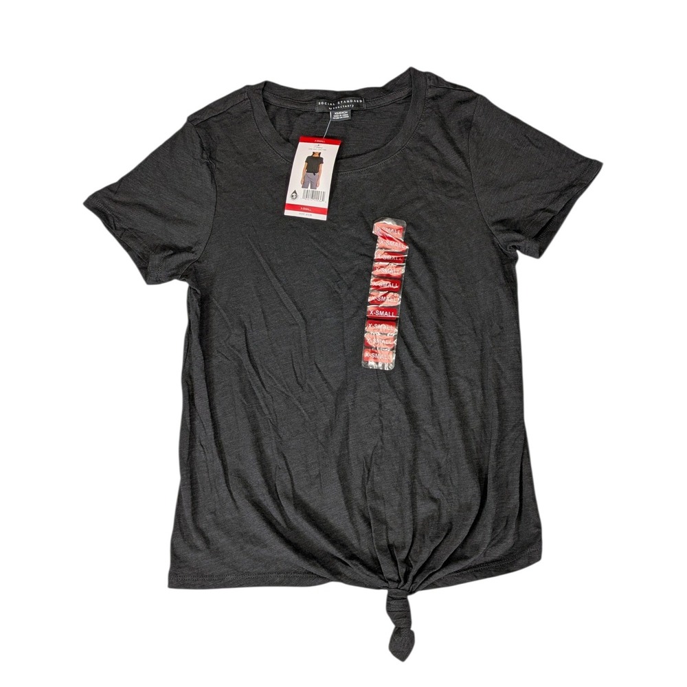 Social Standard by Sanctuary Women XS Charcoal Gray Tie Front Tee NWT XT2992K6